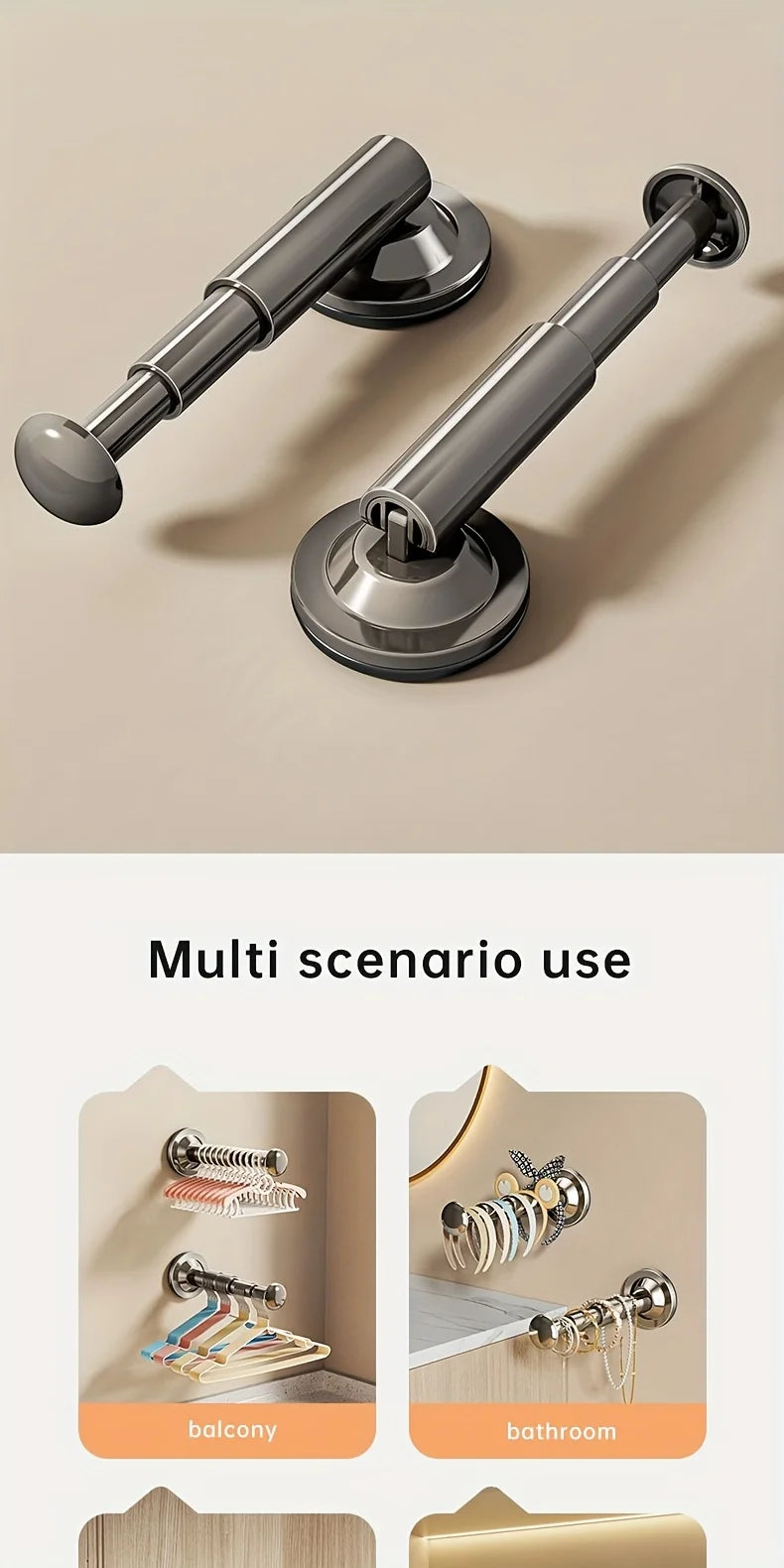 1/2pcs Hanger Storage Rack – No-Drill Suction Cup, Retractable & Adjustable Space-Saver for Home & Office