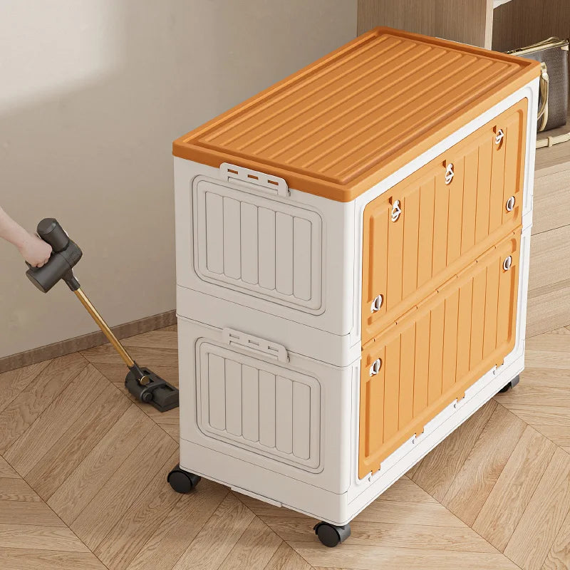 Large Capacity Foldable Storage Bin - Transparent Mobile Organizer with Wheels for Clothes & Toys