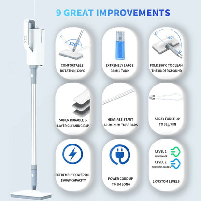 370ml Electric Steam Mop – 1500W Multifunctional Sterilization & Mite Removal Household Cleaner, 220V EU Plug