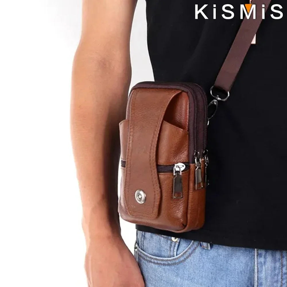Men’s Leather Vintage Waist Bag – Phone Holster Pouch for Travel, Hiking & Outdoor Use