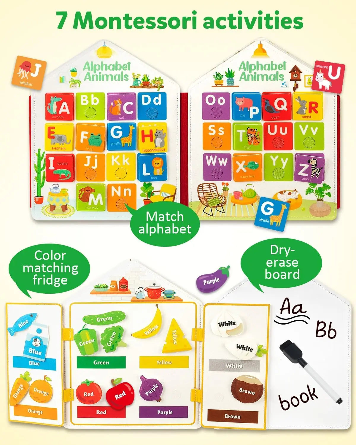 Toddler Felt Montessori Busy Book – Sensory Activity Boards, Fine Motor Skills, Quiet Book Educational Toy for Preschool