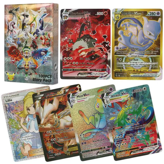 60-100Pcs English Pokemon Cards – Holographic EX, Vstar, Vmax, GX, Charizard, Mewtwo & Evolution Combos
