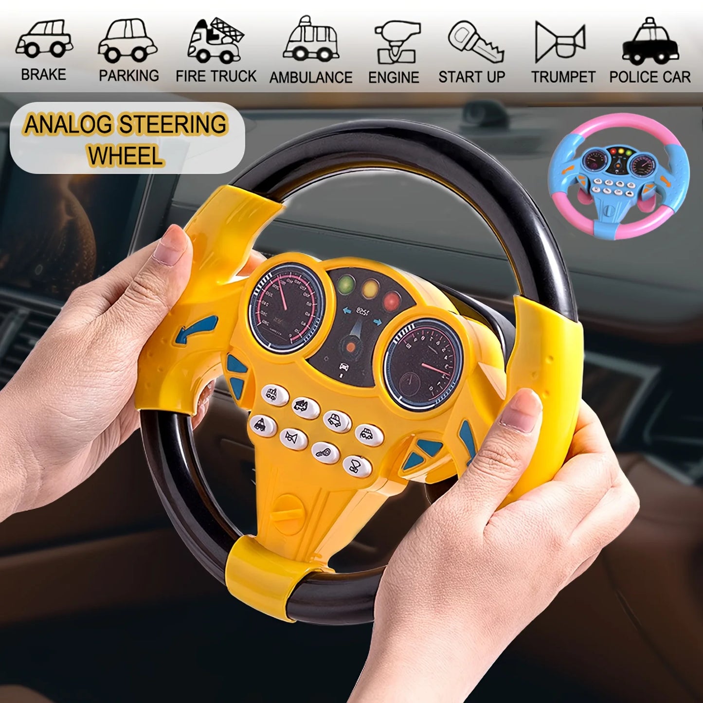 Kids Steering Wheel Toy - Creative Educational Car Driving Pretend Play Gift for Children Holiday Fun