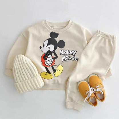 Disney Baby Unisex Hoodies Set - Cartoon Print Long Sleeve Tops & Trousers, Toddler Boys Casual Sweatshirt Outfit