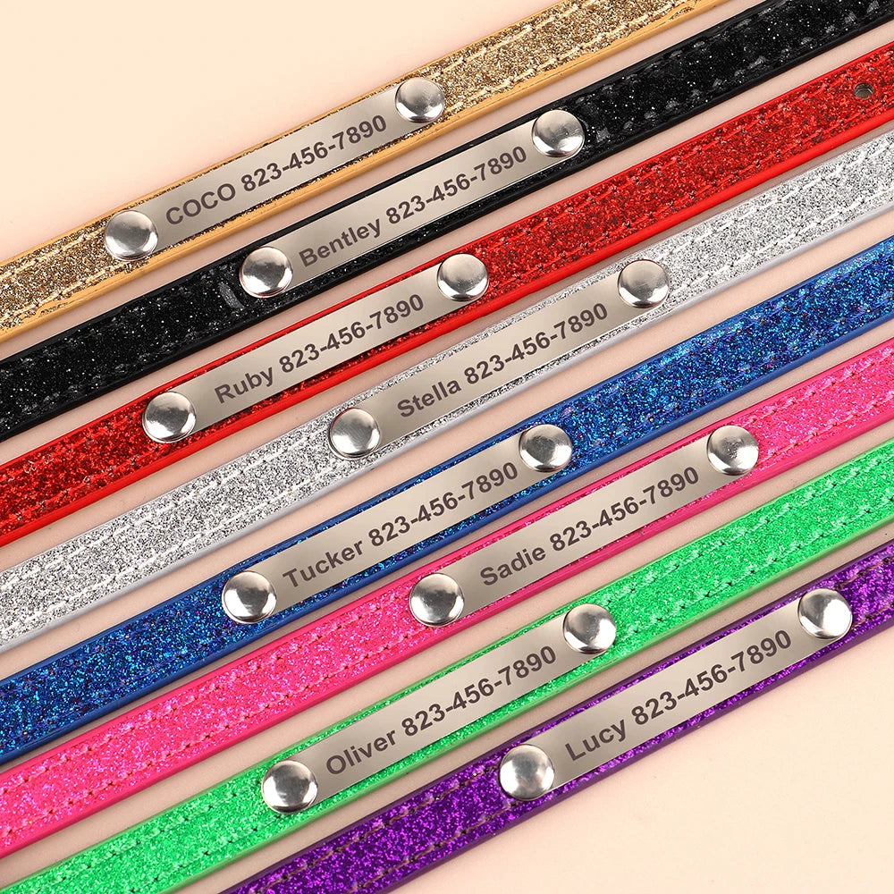 Personalized Cat Collar — Bling PU Leather Adjustable Collar with Custom ID Necklace for Cats, Kittens & Small Dogs
