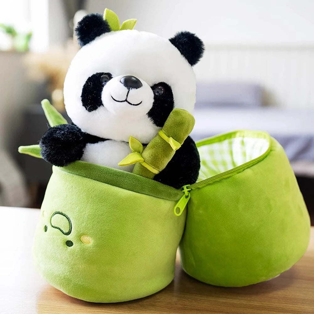 Kawaii Bamboo Tube Panda Plush Toy Set – Cute Reversible Stuffed Bear Dolls, Children’s Valentine’s Day Gift
