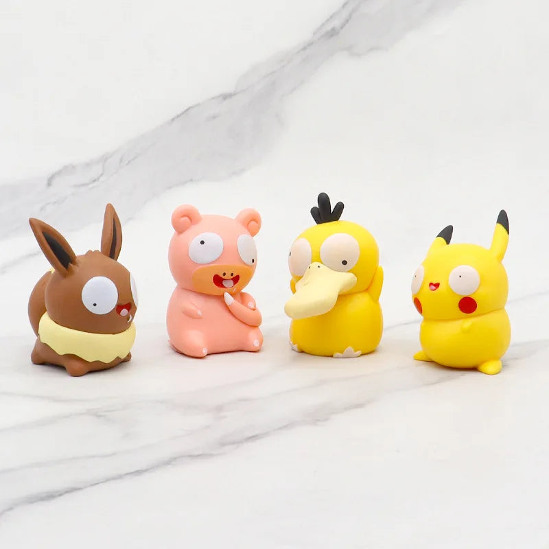 8PCS Pokémon Kawaii Big Eye Action Figures – Pikachu, Charmander, Bulbasaur Funny GK Toy Set for Kids Christmas Gift