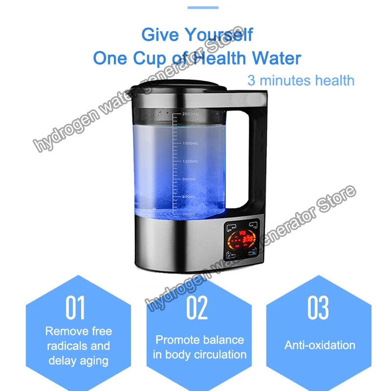 2L Hydrogen-Rich Electric Kettle – Electrolysis Water Heater & Generator with English Manual