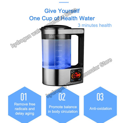 2L Hydrogen-Rich Electric Kettle – Electrolysis Water Heater & Generator with English Manual