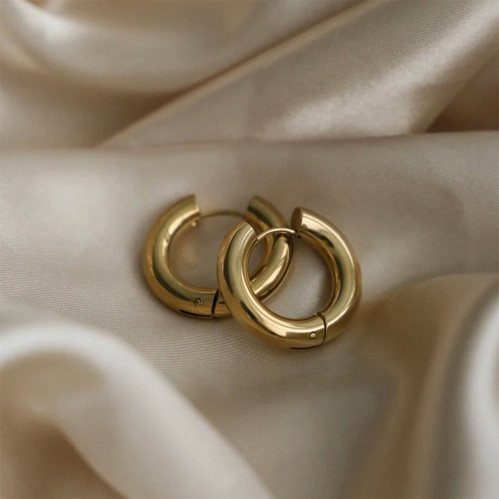 20mm Stainless Steel Hoop Earrings – Smooth Round Chunky Huggie Earrings for Women Jewelry Accessories