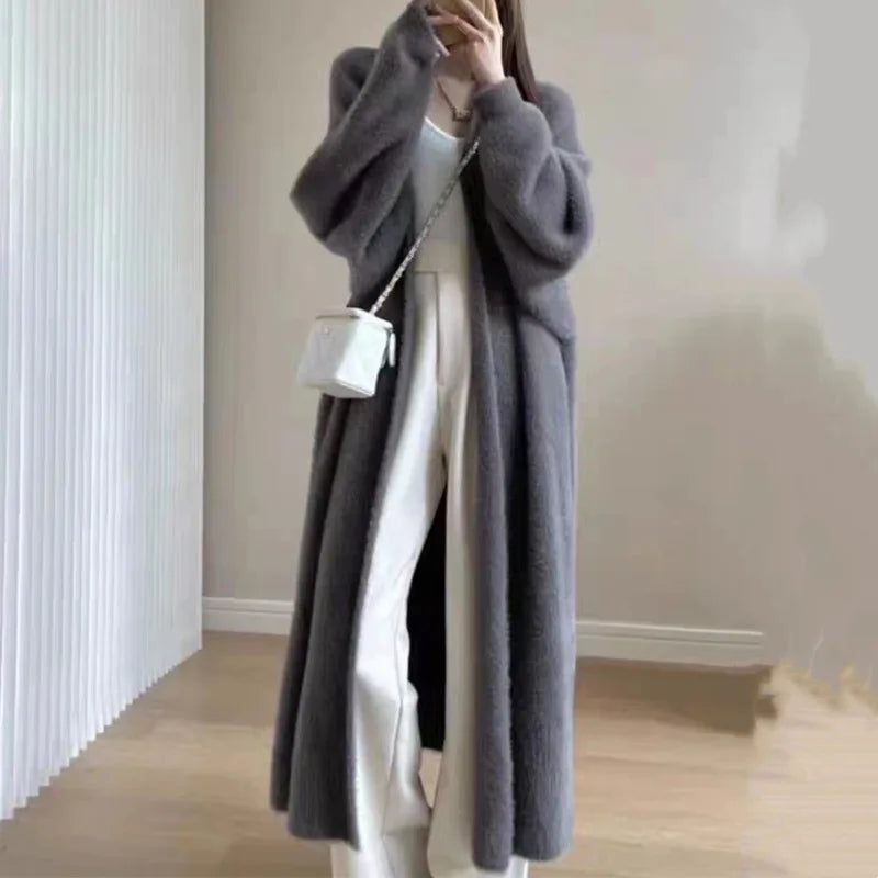 2024 Long Cardigan Women’s Knitted Sweater Jacket – Spring & Autumn Crochet, Loose Fit, Pockets, Winter Maxi Warm Jumper Coat