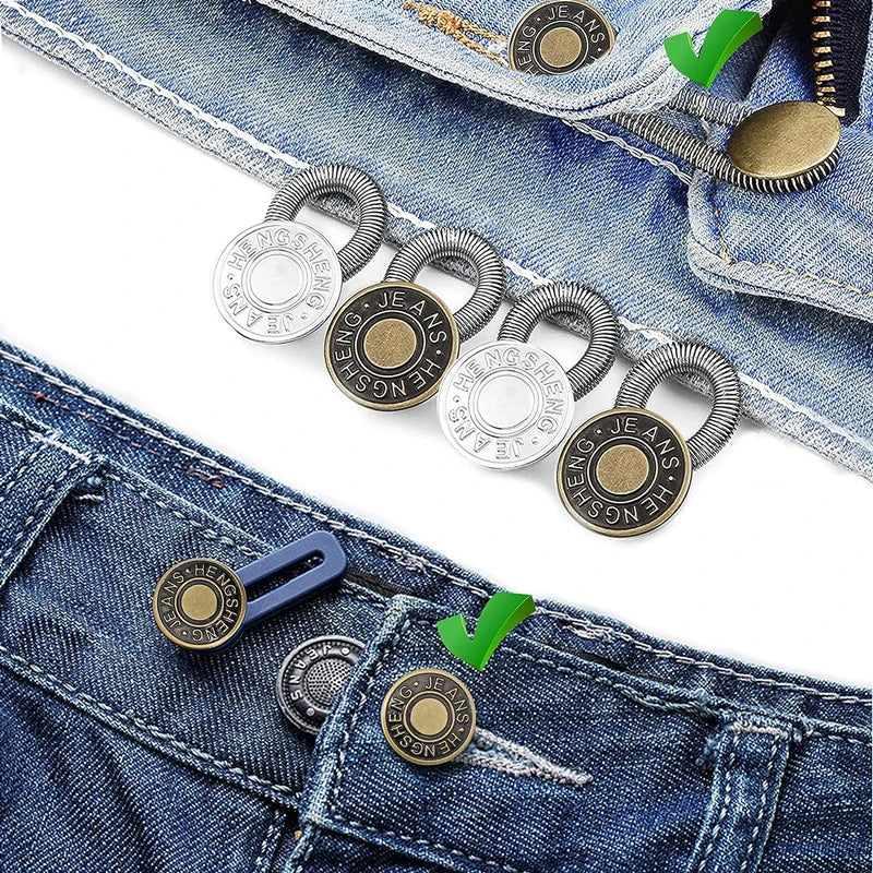 Adjustable Metal Button Extender for Jeans & Pants – Retractable Waistband Expander (1/5/10PCS Sewing Free)