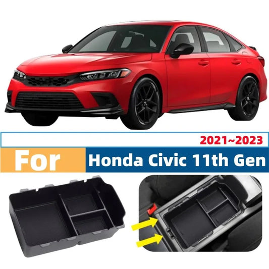 Honda Civic 11th Gen 2021–2023 Central Armrest Storage Box – Black Interior Organizer Tray for Car Console Storage