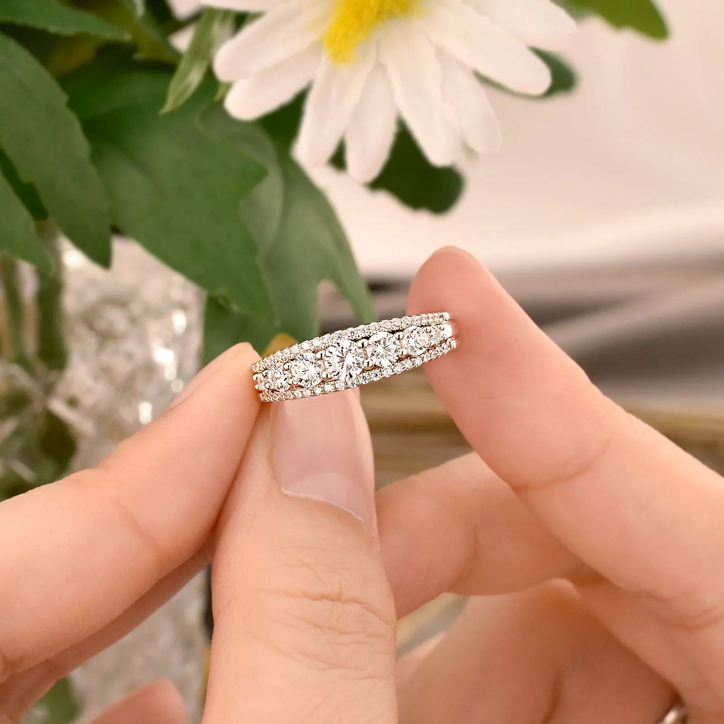 Newshe 925 Sterling Silver Eternity Ring — 1.1ct Round AAAAA CZ Wedding Band for Women, Sizes 4–13