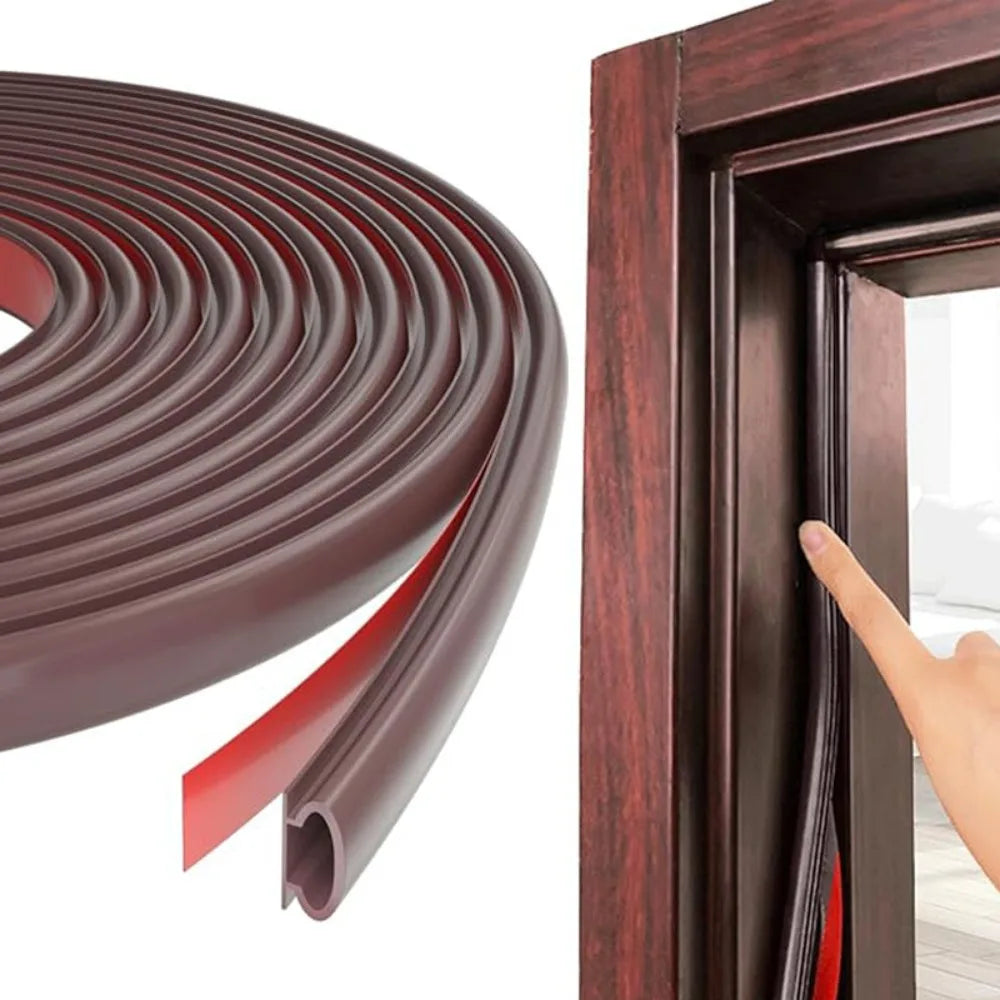 D-Shape Door Weather Stripping - 6M Self-Adhesive Rubber Soundproof Windproof Draught Excluder for Door Frames