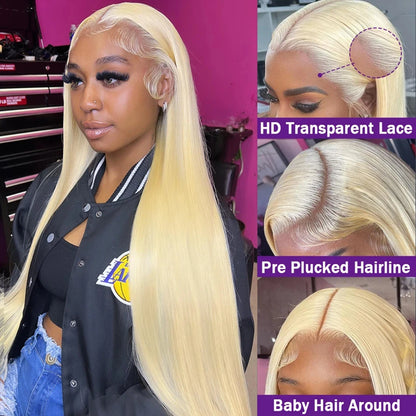 30-40 Inch Honey Blonde 250 Density 613 HD Lace Front Wig – 13x6 Transparent Straight Human Hair, 13x4 Lace Frontal Wig for Women