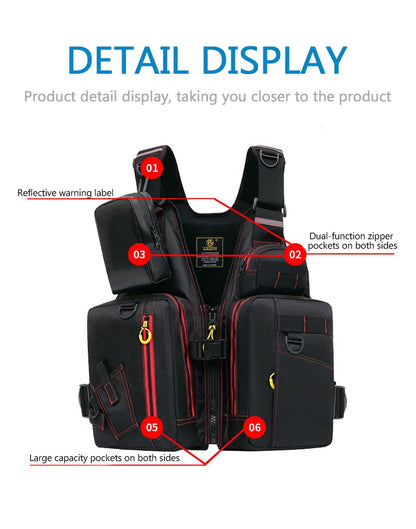 Multi-Functional Life Jacket Vest for Outdoor Fishing – Safety Vest with Storage Pockets & Buoyant Materials