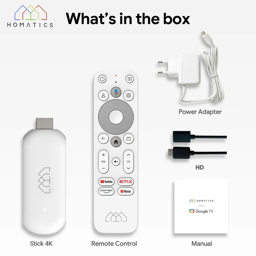 HOMATICS 4K TV Stick – Google Certified, Netflix, 2GB RAM, 32GB ROM, Dolby Atmos, Amlogic S905Y4, WiFi Streaming Box