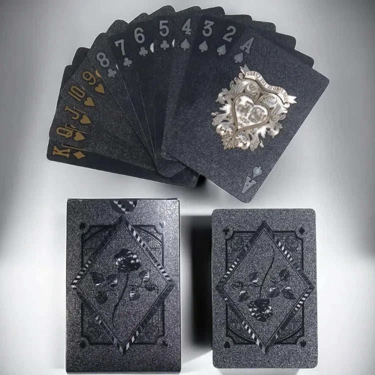 Black Rose Deck Poker — Frosted Waterproof Plastic Playing Cards for Texas Hold’em, Commemorative & Party Game Gift