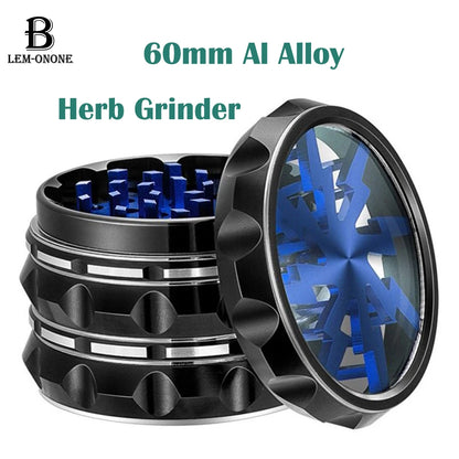 60mm 4-Part Aluminum Herb Grinder – Metal Spice Mill with Transparent Skylight for Tobacco & Smoking Accessories
