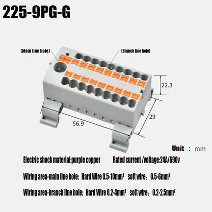 Push-In Modular Wire Connector Terminal Block – Compact 1-In Multiple-Out Splicing Lighting Connector, 225 Series (1Pc)
