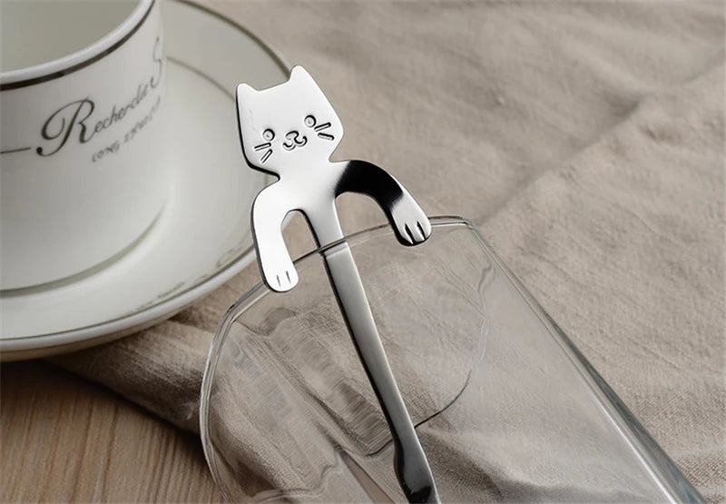 Stainless Steel Cat-Shaped Coffee Spoon – Cute Teaspoon Dessert & Ice Cream Mini Scoop for Kitchen Tableware