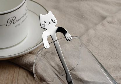 Stainless Steel Cat-Shaped Coffee Spoon – Cute Teaspoon Dessert & Ice Cream Mini Scoop for Kitchen Tableware