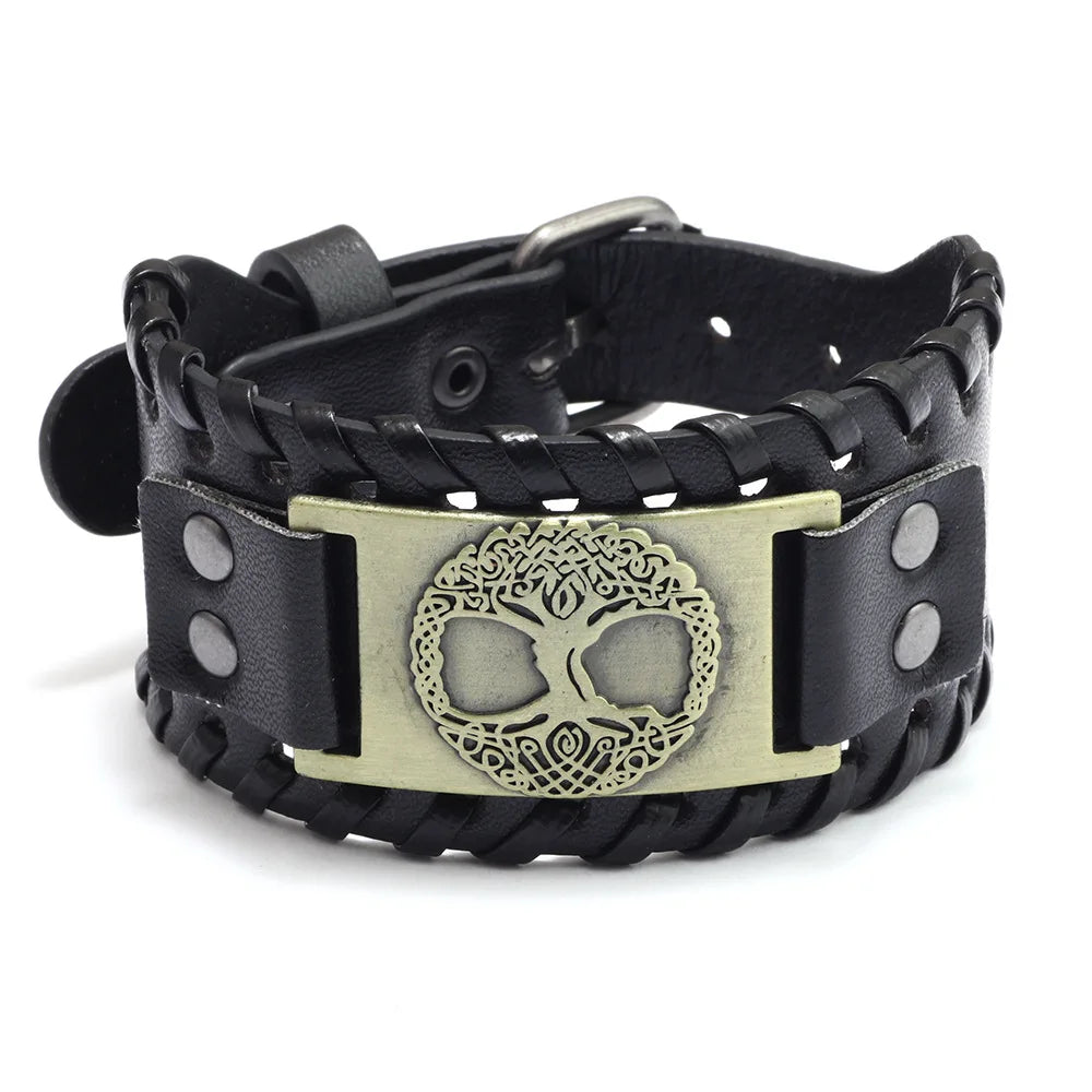 Trendy Viking Bracelet – Nordic Rune Compass & God Bird Charm Leather Woven Jewelry for Men, Fashion Accessory & Party Gift
