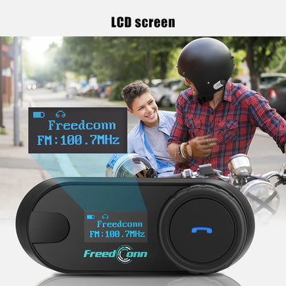FreedConn Bluetooth Motorcycle Intercom Helmet Headset - Wireless Motorbike Interphone with LCD Screen & FM Earphone