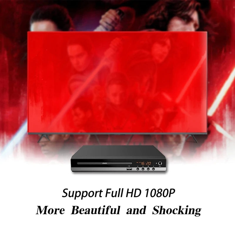 1080P HD DVD Player – All Region Free Home DVD Player with AV Output & Built-in MIC Port