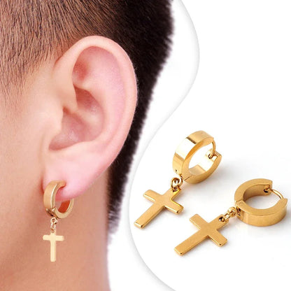 Stainless Steel Cross Star Dangle Earrings - Punk Gothic Hoop Huggie Jewelry for Men & Women
