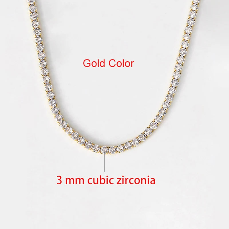 Luxury Iced Out Tennis Chain Choker Necklace – Cubic Zircon Crystal Hip Hop Jewelry for Women OHN016