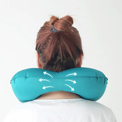 Foldable Travel U-Shape Neck Pillow - Portable Press-Inflatable Cushion for Airplane and Car Rest