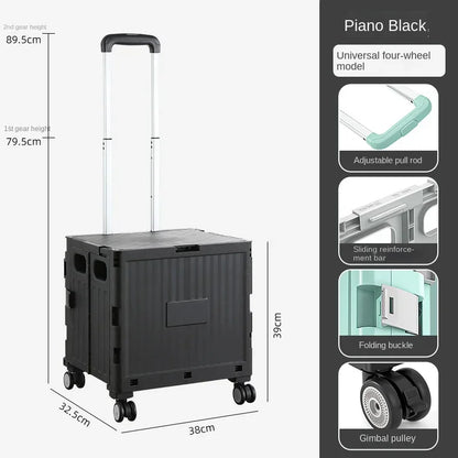 Portable Camping Trolley Storage Box - Folding Outdoor Organizer with Adjustable Handle for Picnics & Travel