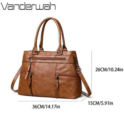 Women’s Leather Handbag - Elegant Top-Handle Shoulder & Crossbody Tote Bag