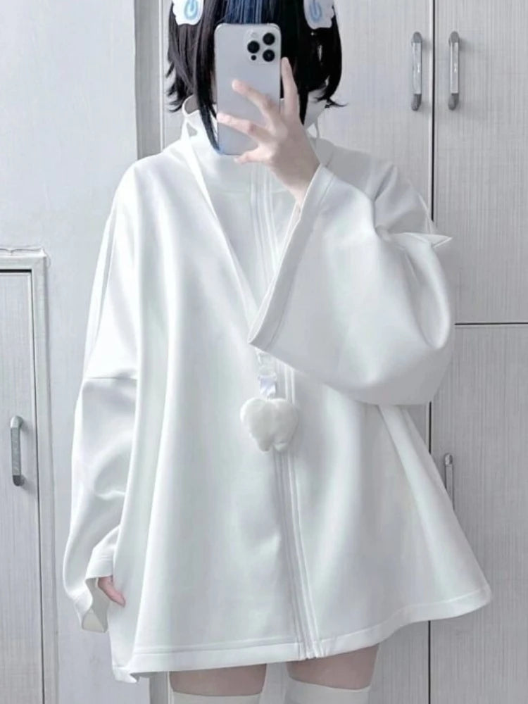 Spring Casual Hoodie – Women’s Loose Y2K Aesthetic Oversized Embroidered Harajuku Zipper Grunge Sweatshirt