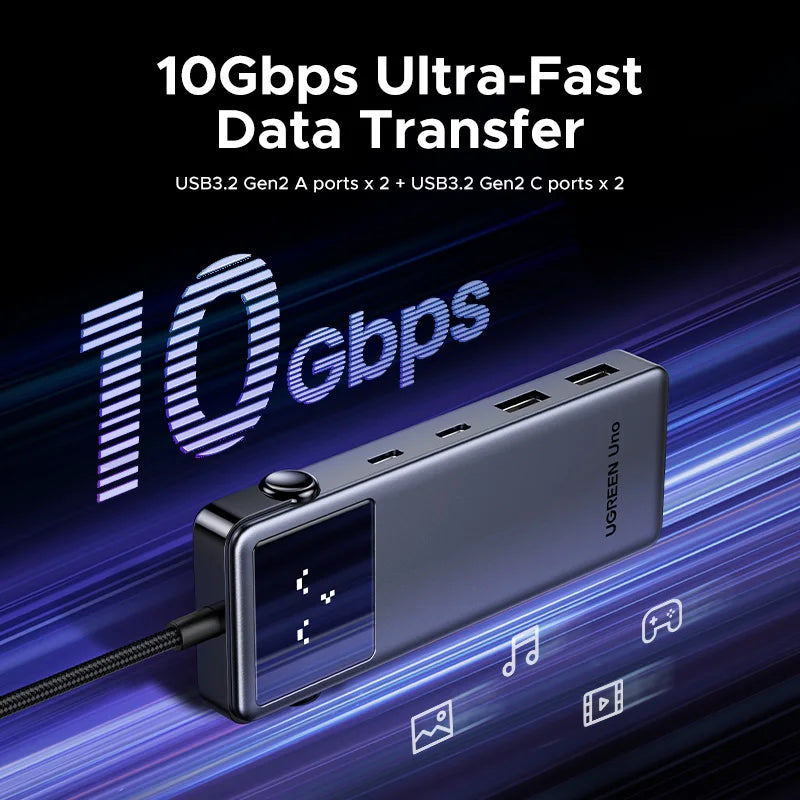 UGREEN Uno 6-in-1 USB-C Hub – 4K60Hz, PD100W, 10Gbps USB3.2 Splitter Adapter for Laptop & MacBook Pro/Air