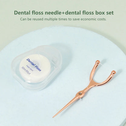 Stainless Steel Toothpick & Dental Floss Holder Set – Reusable Y-Shape Eco-Friendly Teeth Cleaning Tool