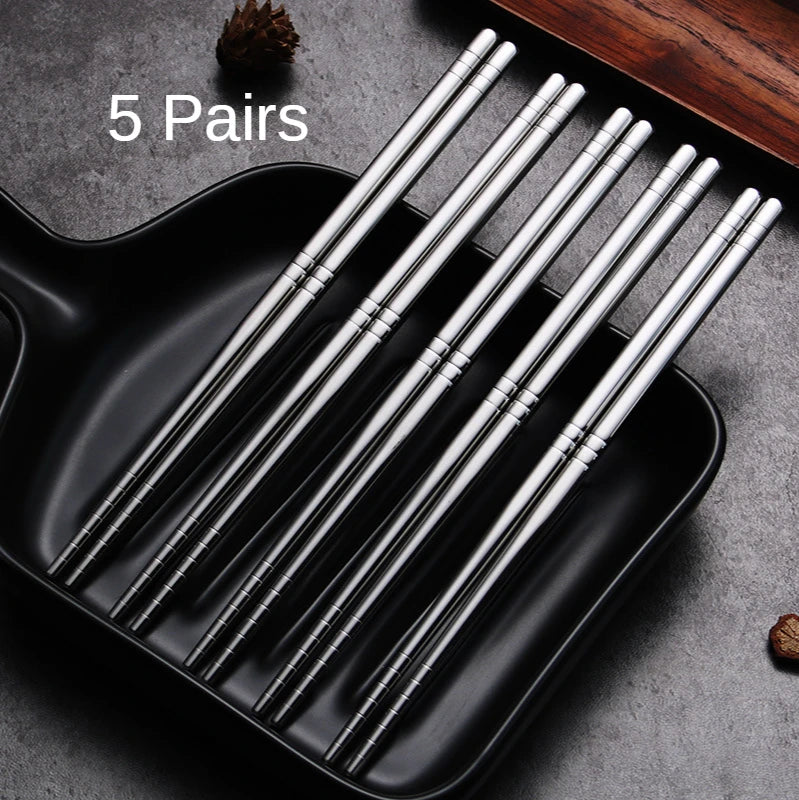 2–5 Pairs 304 Stainless Steel Chopsticks – Non-Slip Metal Sushi Sticks for Korean, Japanese & Chinese Food