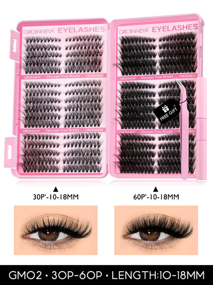 GROINNEYA Cat Lash Clusters Kit – 640pcs with Lash Bond & Seal, DIY Eyelash Extensions for Home Use