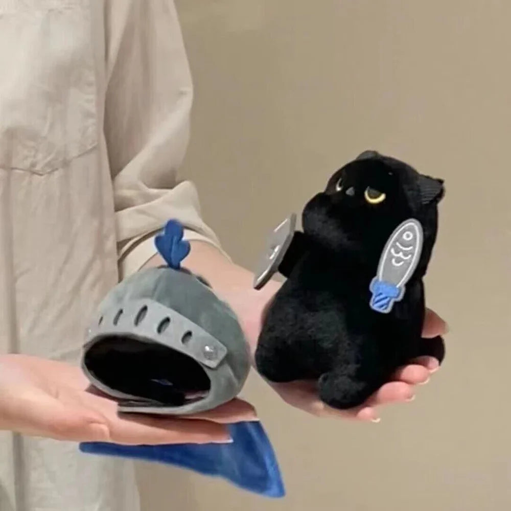 Q Version Knight Cat Doll Toy, Kitty Cat Backpack Pendant, Companion Doll Bag Pendant, Cute Black Cat Toy for Children’s Birthday Gift