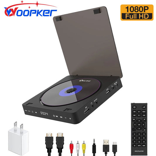 Woopker HD DVD Player – HDMI & AV Connection, USB Input, Headphone Output, LED Touch Screen, 1080P Type-C 5V/2A