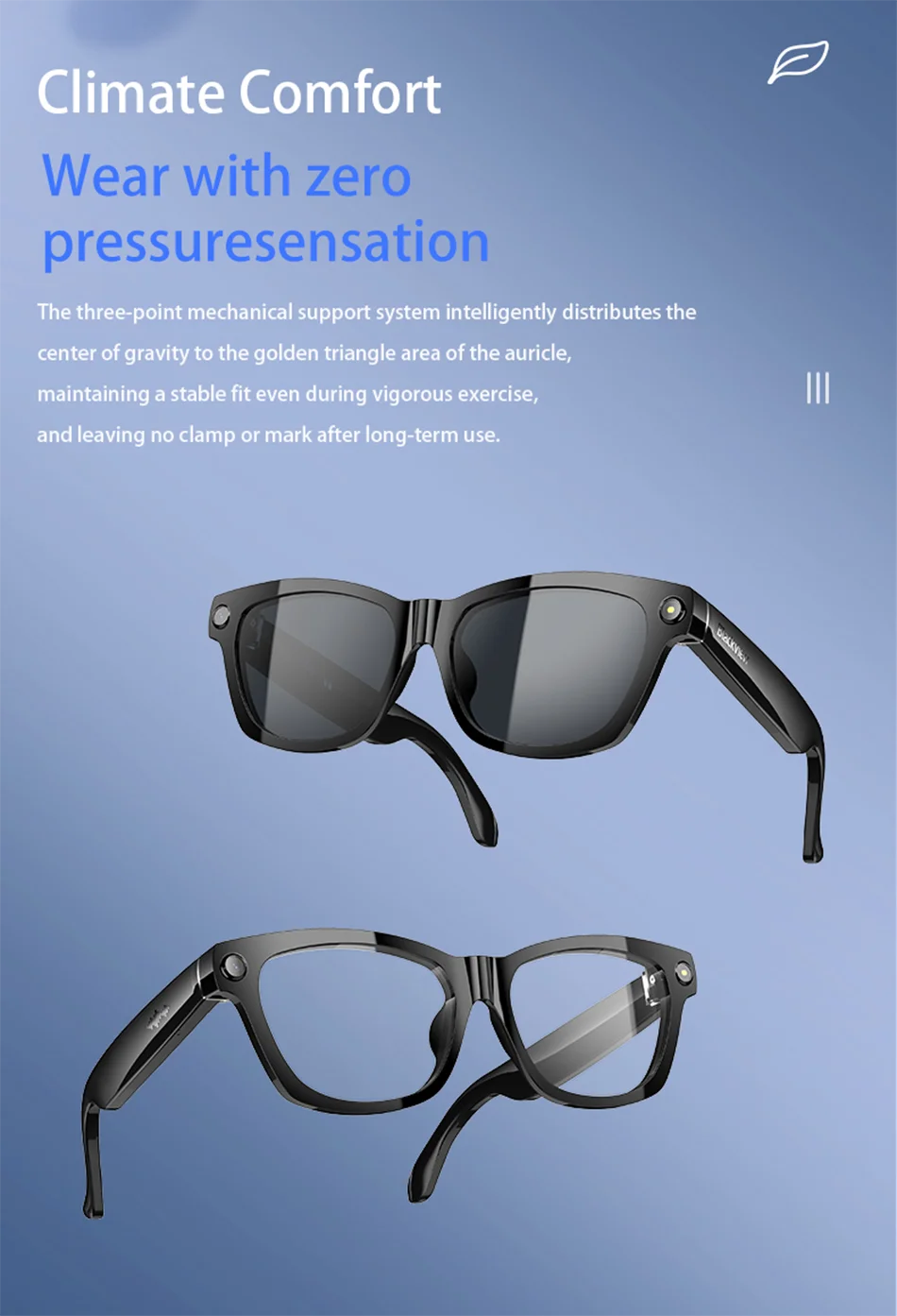 Blackview BV100 AI Smart Shooting Glasses – 2K HD 800W Camera with Bluetooth & Voice Assistant