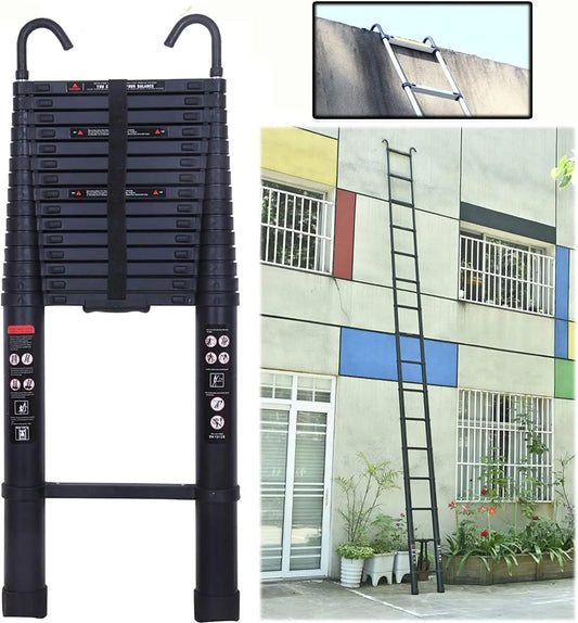 DayPlus 3.2-6.2M Telescopic Ladder with Roof Hook Kit – Portable, Heavy Duty Aluminium Multi-Purpose Folding Extendable Ladder