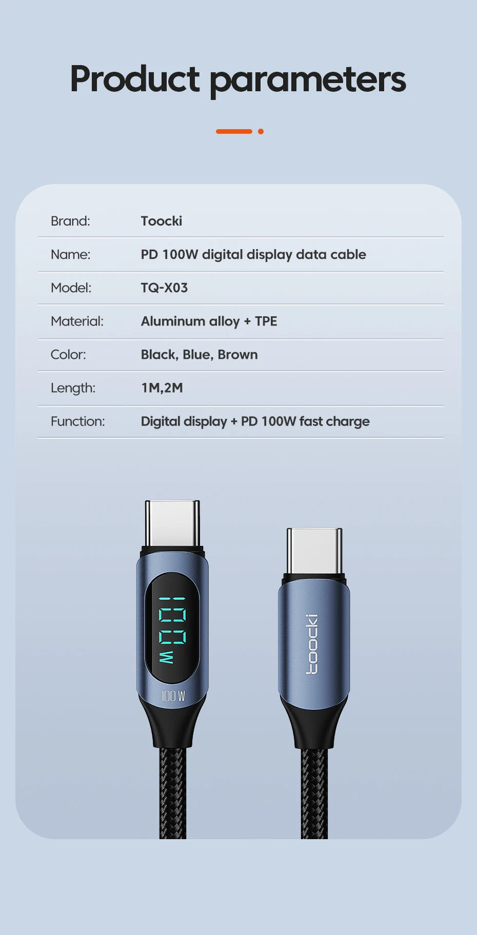 Toocki Type-C to Type-C Cable – 100W PD Fast Charging & Display Cable for Xiaomi POCO F3, Realme, MacBook, iPad