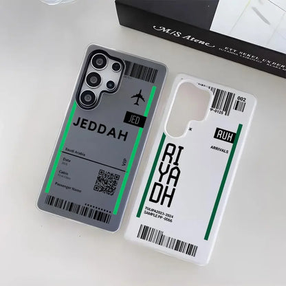 Saudi Arabia Plane Ticket Phone Case - Clear Soft Shockproof 2-in-1 Cover for Samsung Galaxy S25 S24 S23 Ultra