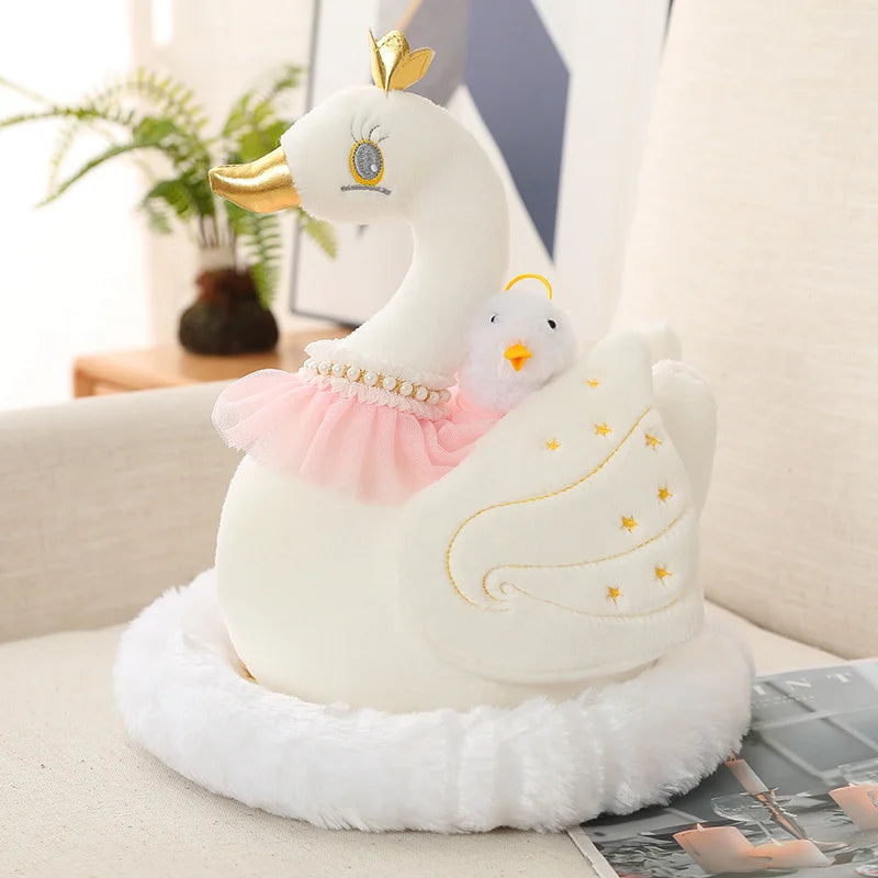 Swan & Chick Family Plush Toy — Lifelike Mother and Baby Stuffed Animals with Nest for Kids