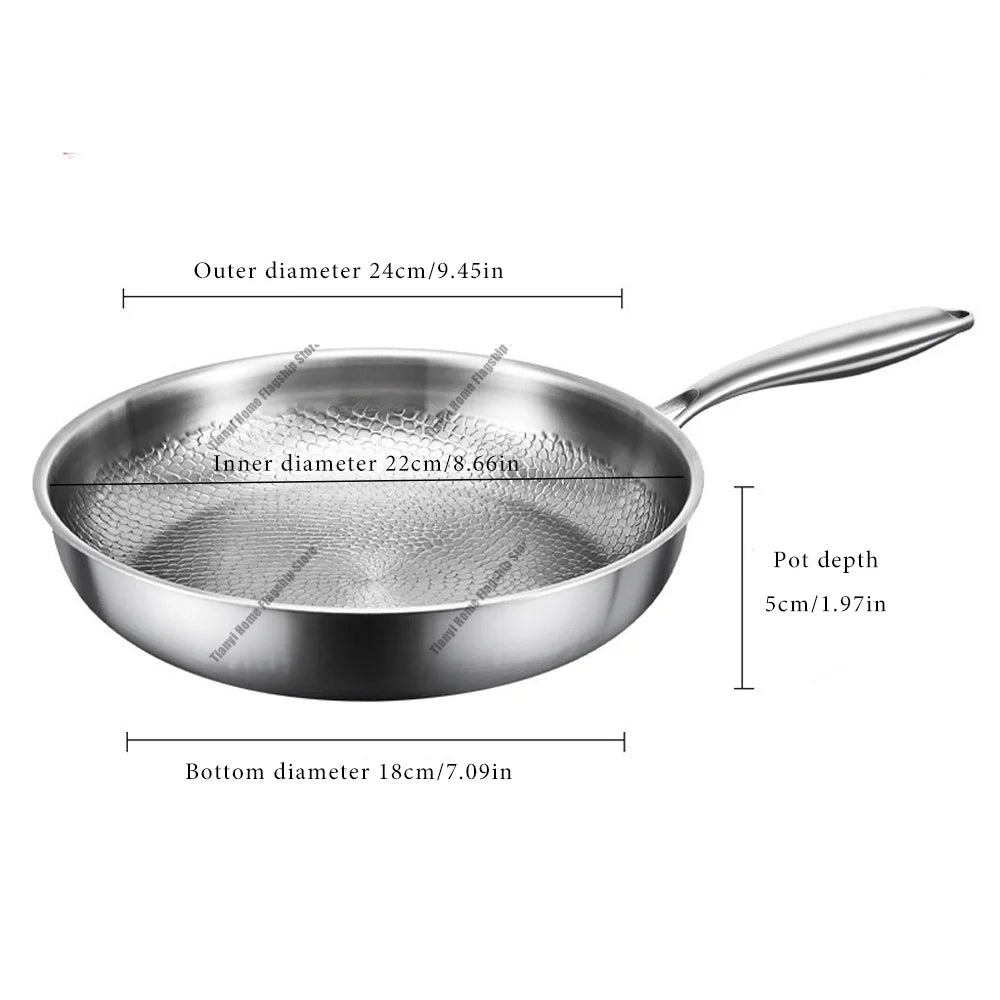 Titanium Stainless Steel Frying Pan - Non-Stick Wok Skillet for Eggs, Steak & Induction or Gas Stoves, 22/24/26/28/30cm