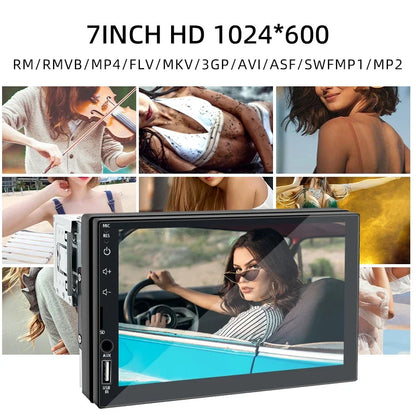 1DIN 7" HD Car Radio – CarPlay Android Auto Multimedia Player with Touchscreen, FM, AUX, Bluetooth & MirrorLink Universal Autoradio
