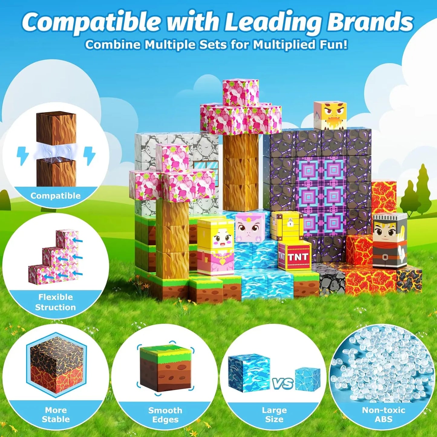 Magnetic Building Blocks – Mine World Magnet Cube STEM Toy for Kids 3+, DIY Montessori Sensory Model for Boys & Girls